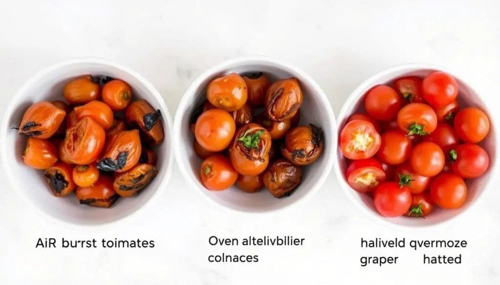 Comparison of air-fried, oven-roasted, and fresh tomatoes for the Caprese Bowl Comparison of air-fried, oven-roasted, and fresh tomatoes for the Caprese Bowl