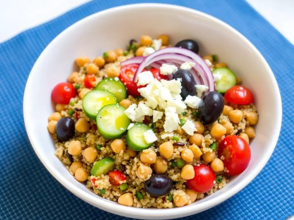 Mediterranean quinoa bowl with vegetables and chickpeas Mediterranean quinoa bowl with vegetables and chickpeas