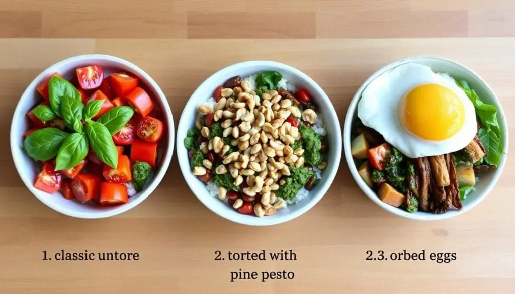 Three variations of the Burst Tomato Cottage Cheese Caprese Bowl Three variations of the Burst Tomato Cottage Cheese Caprese Bowl